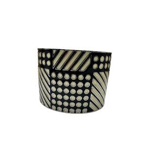 Banana Republic Cuff Bracelet Hinge Beige And Black  Enamel Stripe Dots 2" Wide